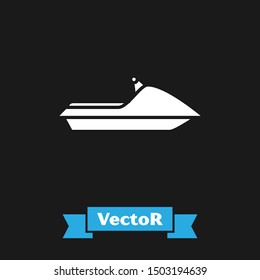 White Jet ski icon isolated on black background. Water scooter. Extreme sport.  Vector Illustration