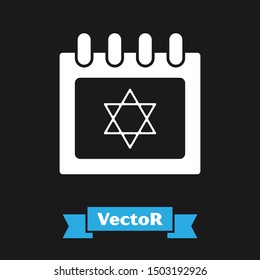 White Jewish calendar with star of david icon isolated on black background. Hanukkah calendar day.  Vector Illustration