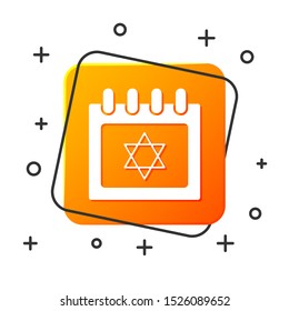 White Jewish calendar with star of david icon isolated on white background. Hanukkah calendar day. Orange square button. Vector Illustration