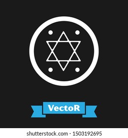White Jewish coin icon isolated on black background. Currency symbol.  Vector Illustration