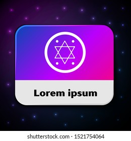 White Jewish coin icon isolated on black background. Currency symbol. Rectangle color button. Vector Illustration