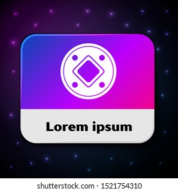 White Jewish coin icon isolated on black background. Currency symbol. Rectangle color button. Vector Illustration