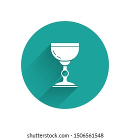 White Jewish goblet icon isolated with long shadow. Jewish wine cup for kiddush. Kiddush cup for Shabbat. Green circle button. Vector Illustration