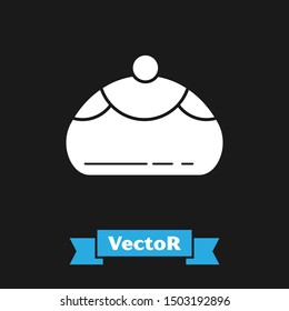 White Jewish sweet bakery icon isolated on black background. Hanukkah sufganiyot. Jewish easter cake.  Vector Illustration