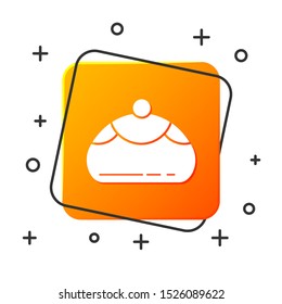 White Jewish sweet bakery icon isolated on white background. Hanukkah sufganiyot. Jewish easter cake. Orange square button. Vector Illustration