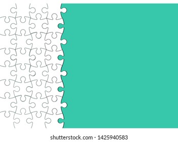 White jigsaw pattern illustration isolated on blue green background.