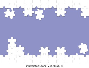 White Jigsaw Puzzle Frame And Background Template On A Purple Background. Vector Illustration.