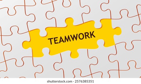 White jigsaw puzzle game texture incomplete or missing piece. Top view. Teamwork. Copy space. Vector illustration