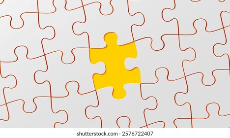 White jigsaw puzzle game texture incomplete or missing piece. Top view. Vector illustration