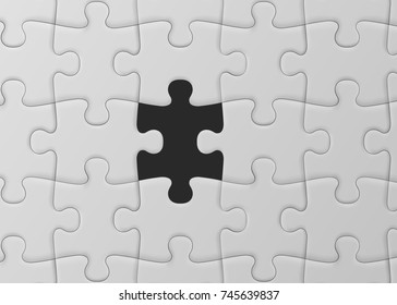 White jigsaw puzzle with missed piece. Solution concept. Vector illustration