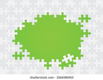 White jigsaw puzzles on green background vector illustration