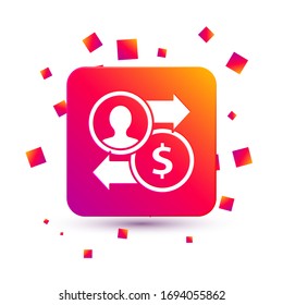 White Job promotion exchange money icon isolated on white background. Success, achievement, motivation business symbol, growth. Square color button. Vector Illustration