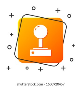 White Joystick for arcade machine icon isolated on white background. Joystick gamepad. Orange square button. Vector Illustration