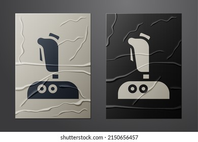 White Joystick for arcade machine icon isolated on crumpled paper background. Joystick gamepad. Paper art style. Vector Illustration