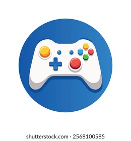 White joystick with colorful buttons, gaming controller illustration, perfect for video game logos, gaming apps, or tech designs