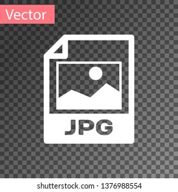 White JPG file document icon. Download image button icon isolated on transparent background. JPG file symbol. Vector Illustration