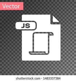 White JS file document. Download js button icon isolated on transparent background. JS file symbol.  Vector Illustration