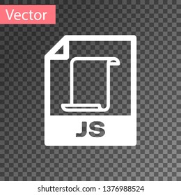 White JS file document icon. Download js button icon isolated on transparent background. JS file symbol. Vector Illustration