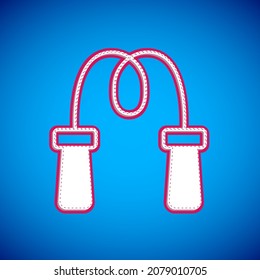 White Jump rope icon isolated on blue background. Skipping rope. Sport equipment.  Vector