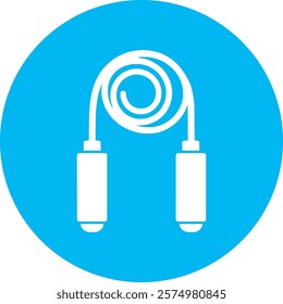 A white jump rope icon on a light blue circular background, symbolizing cardiovascular fitness and agility. The design represents an active lifestyle, encouraging exercise and coordination with a clea