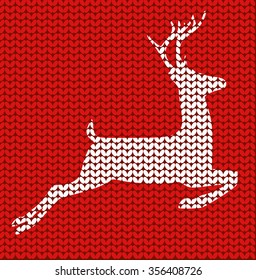 White jumping reindeer on a red sweater pattern vector