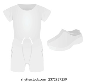 White jumpsuit and clog shoes . vector illustration