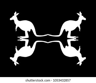 white kangaroo on black background in mirror image, vector illustration