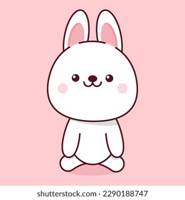 White kawaii bunny sitting on pink background