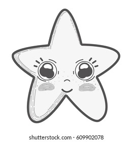 white kawaii cute star with big eyes and cheeks