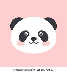 White kawaii panda's head on pink background. Vector cute animal character.