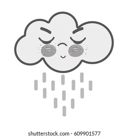 white kawaii raining cloud angry with close eyes and cheeks