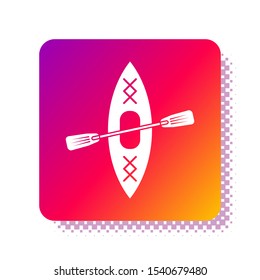 White Kayak and paddle icon isolated on white background. Kayak and canoe for fishing and tourism. Outdoor activities. Square color button. Vector Illustration
