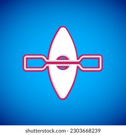 White Kayak and paddle icon isolated on blue background. Kayak and canoe for fishing and tourism. Outdoor activities.  Vector