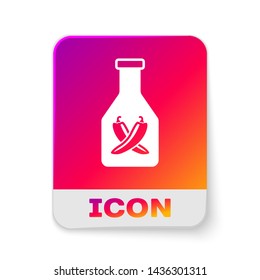White Ketchup bottle icon isolated on white background. Hot chili pepper pod sign. Barbecue and BBQ grill symbol. Rectangle color button. Vector Illustration