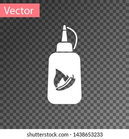 White Ketchup bottle icon isolated on transparent background. Fire flame icon. Hot chili pepper pod sign. Barbecue and BBQ grill symbol. Vector Illustration