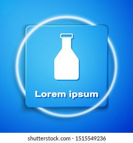 White Ketchup bottle icon isolated on blue background. Blue square button. Vector Illustration