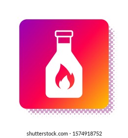 White Ketchup bottle icon isolated on white background. Square color button. Vector Illustration