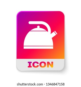 White Kettle with handle icon isolated on white background. Teapot icon. Rectangle color button. Vector Illustration