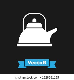 White Kettle with handle icon isolated on black background. Teapot icon.  Vector Illustration