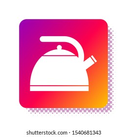 White Kettle with handle icon isolated on white background. Teapot icon. Square color button. Vector Illustration
