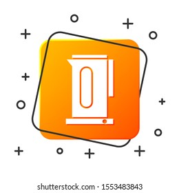 White Kettle with handle icon isolated on white background. Teapot icon. Orange square button. Vector Illustration