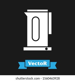 White Kettle with handle icon isolated on black background. Teapot icon.  Vector Illustration