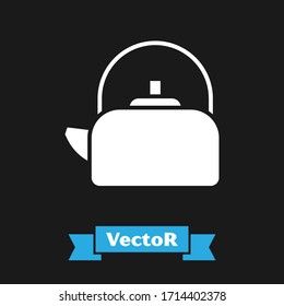 White Kettle with handle icon isolated on black background. Teapot icon.  Vector Illustration