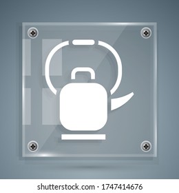 White Kettle with handle icon isolated on grey background. Teapot icon. Square glass panels. Vector Illustration