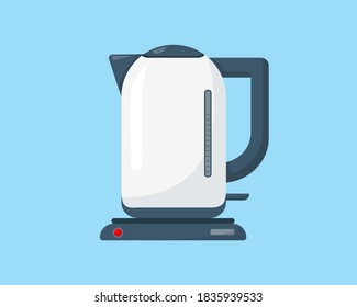 White kettle isolated on blue background. Household appliances vector illustration.