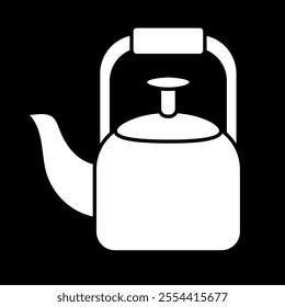 White kettle silhouette vector illustration, traditional drinking kettle clip art isolated on black background, tea pot icon, coffee pot clip art