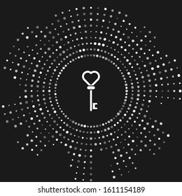White Key in heart shape icon isolated on grey background. Abstract circle random dots. Vector Illustration