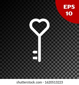 White Key in heart shape icon isolated on transparent dark background. Valentines day.  Vector Illustration