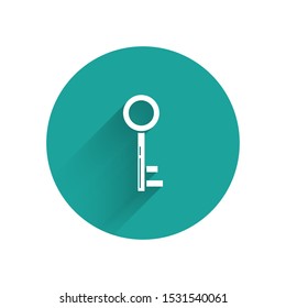 White Key icon isolated with long shadow. Green circle button. Vector Illustration