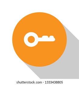 White Key icon isolated on white background. Orange circle button. Flat design. Vector Illustration